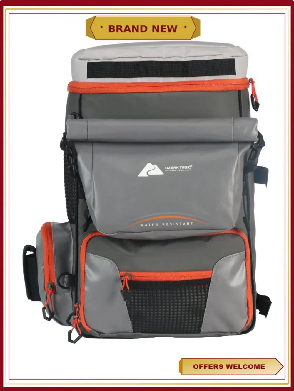 Fishing Tackle Backpack with Organizer Pockets and Trays, Grey - X-Pro 3700